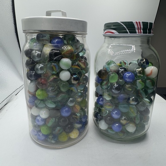 Lot Of 2 Jars Of Assorted Colourful Small Marbles. Fair Condition, Used. 11 Lbs. - Picture 1 of 9